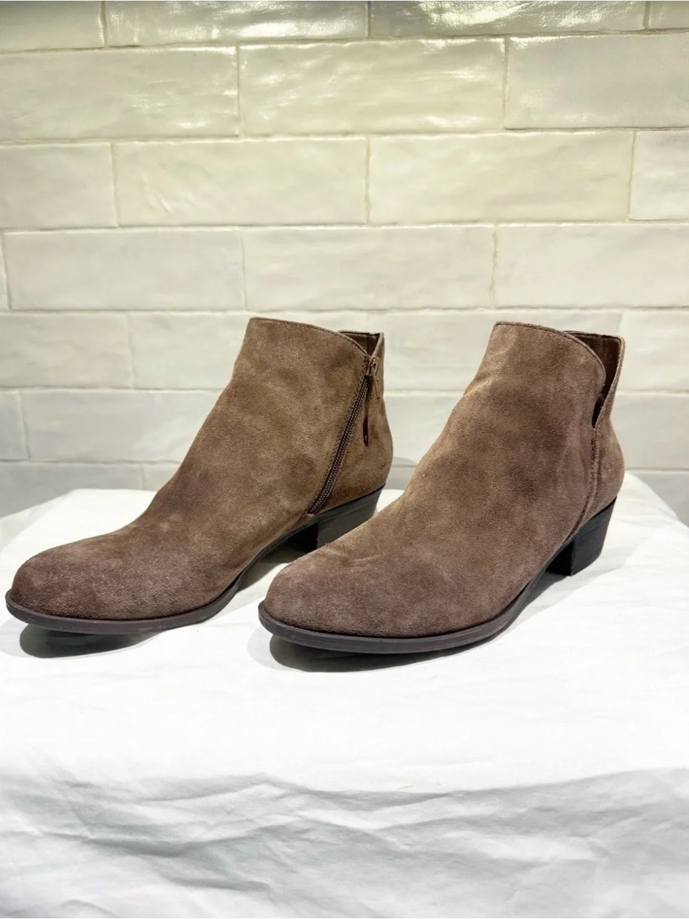 Lucky Brand Women's Suede Ankle Booties in Taupe Brown